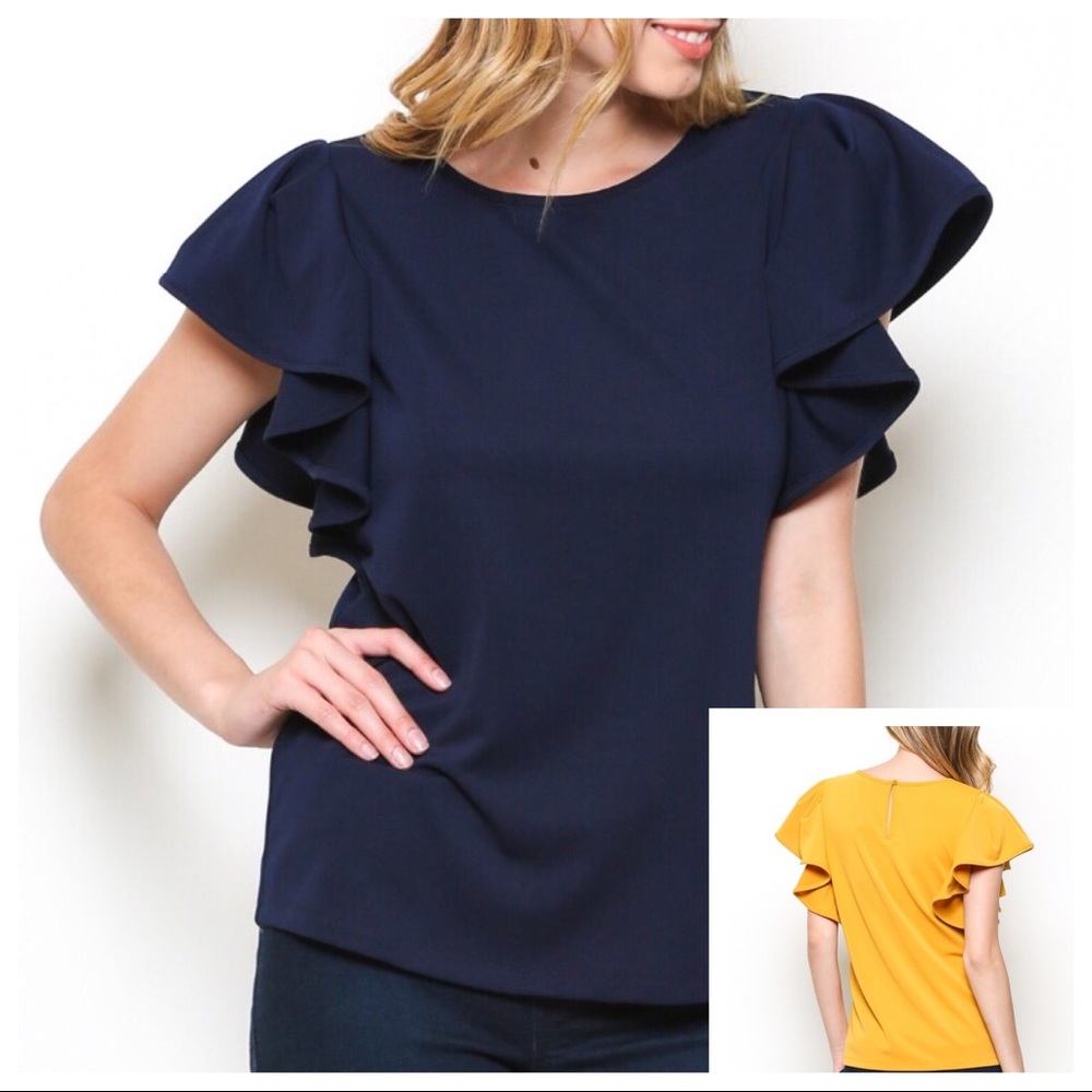 🍾Host Pick🥂Puff Ruffled Top in Navy or Mustard